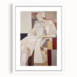 Modern Abstract Electric Art - Cubist Portrait Canvas - Beige Decor