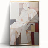 Modern Abstract Electric Art - Cubist Portrait Canvas - Beige Decor