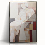 Modern Abstract Electric Art - Cubist Portrait Canvas - Beige Decor