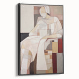 Modern Abstract Electric Art - Cubist Portrait Canvas - Beige Decor