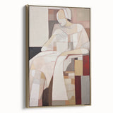 Modern Abstract Electric Art - Cubist Portrait Canvas - Beige Decor
