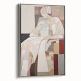 Modern Abstract Electric Art - Cubist Portrait Canvas - Beige Decor