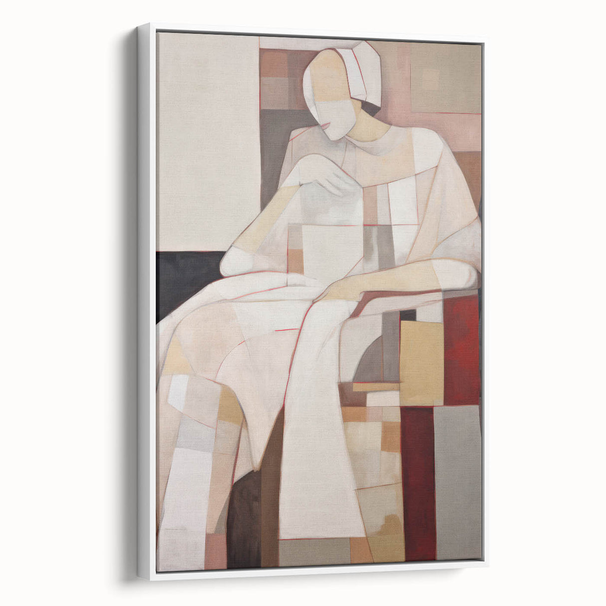 Modern Abstract Electric Art - Cubist Portrait Canvas - Beige Decor