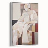 Modern Abstract Electric Art - Cubist Portrait Canvas - Beige Decor