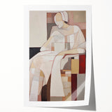 Modern Abstract Electric Art - Cubist Portrait Canvas - Beige Decor