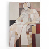 Modern Abstract Electric Art - Cubist Portrait Canvas - Beige Decor