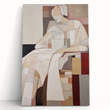 Modern Abstract Electric Art - Cubist Portrait Canvas - Beige Decor