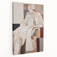 Modern Abstract Electric Art - Cubist Portrait Canvas - Beige Decor