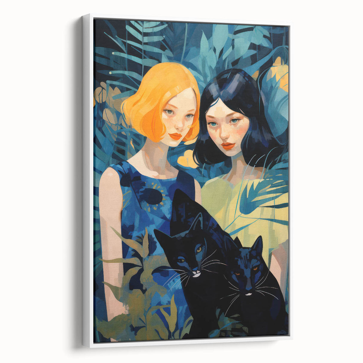 Electric Jungle Portrait Art - Vibrant Blue and Green Canvas Print