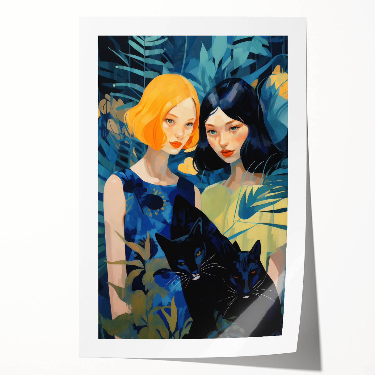 Electric Jungle Portrait Art - Vibrant Blue and Green Canvas Print