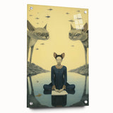Surreal Electric Art - Mystical Cats and Figure Canvas - Dreamy Decor