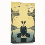 Surreal Electric Art - Mystical Cats and Figure Canvas - Dreamy Decor