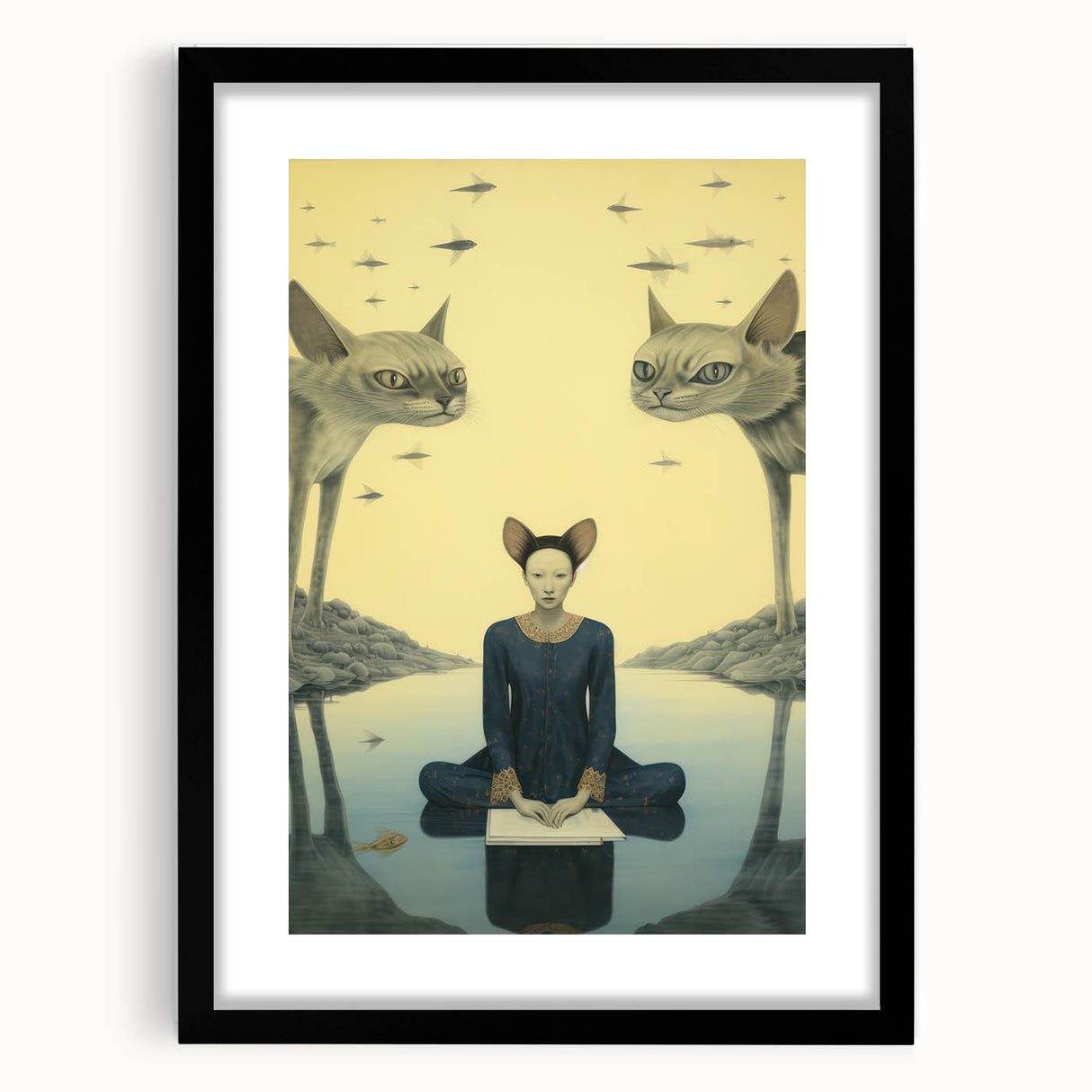 Surreal Electric Art - Mystical Cats and Figure Canvas - Dreamy Decor