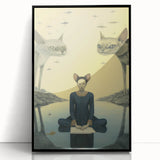 Surreal Electric Art - Mystical Cats and Figure Canvas - Dreamy Decor