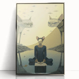 Surreal Electric Art - Mystical Cats and Figure Canvas - Dreamy Decor