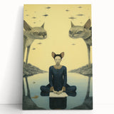 Surreal Electric Art - Mystical Cats and Figure Canvas - Dreamy Decor