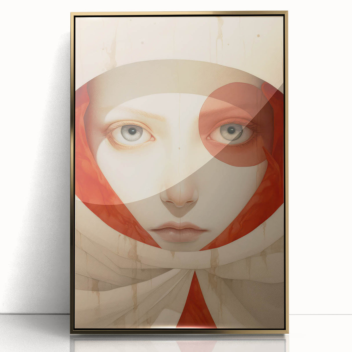 Electric Surreal Portrait Art - Red and Beige Canvas - Abstract Decor