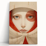 Electric Surreal Portrait Art - Red and Beige Canvas - Abstract Decor