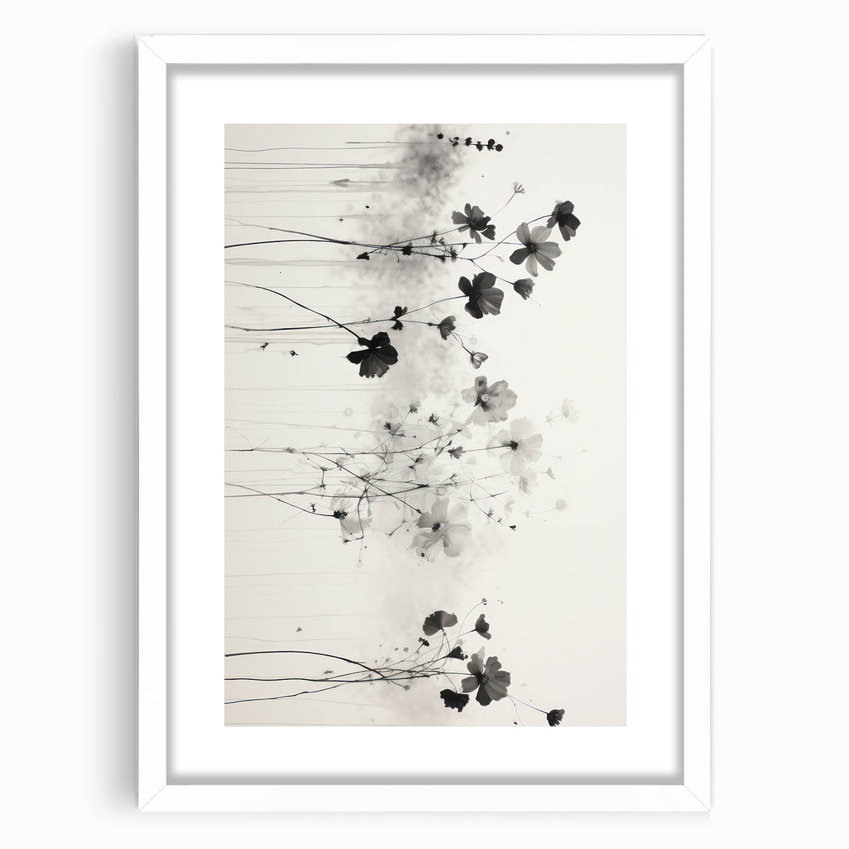 Monochrome Floral Electric Art - Black and White Canvas - Modern Decor