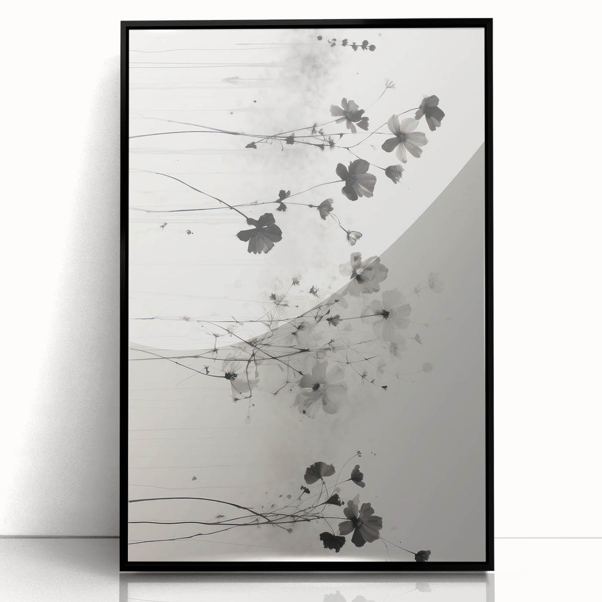 Monochrome Floral Electric Art - Black and White Canvas - Modern Decor