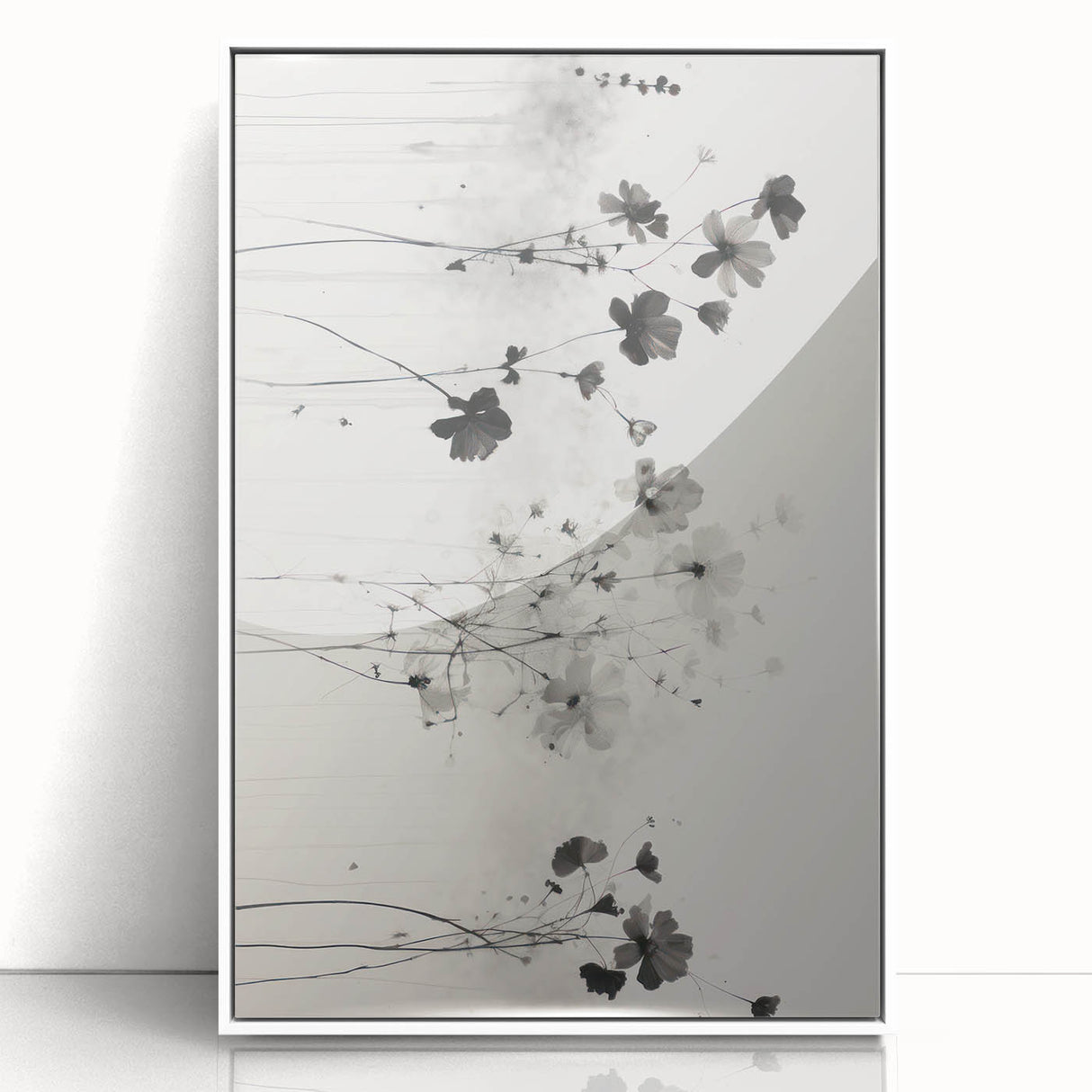 Monochrome Floral Electric Art - Black and White Canvas - Modern Decor
