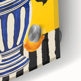 Electric Wall Art: Bold Floral Vase Design with Vibrant Yellow Background