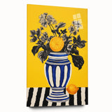 Electric Wall Art: Bold Floral Vase Design with Vibrant Yellow Background