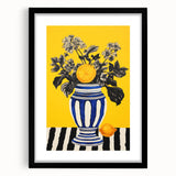 Electric Wall Art: Bold Floral Vase Design with Vibrant Yellow Background