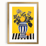 Electric Wall Art: Bold Floral Vase Design with Vibrant Yellow Background
