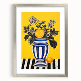 Electric Wall Art: Bold Floral Vase Design with Vibrant Yellow Background