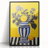 Electric Wall Art: Bold Floral Vase Design with Vibrant Yellow Background