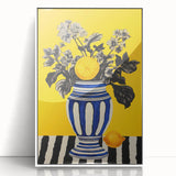 Electric Wall Art: Bold Floral Vase Design with Vibrant Yellow Background