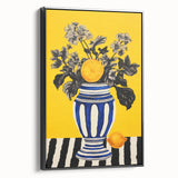 Electric Wall Art: Bold Floral Vase Design with Vibrant Yellow Background