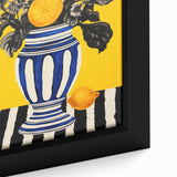 Electric Wall Art: Bold Floral Vase Design with Vibrant Yellow Background