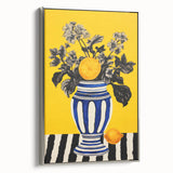 Electric Wall Art: Bold Floral Vase Design with Vibrant Yellow Background