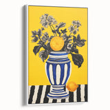 Electric Wall Art: Bold Floral Vase Design with Vibrant Yellow Background