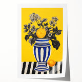 Electric Wall Art: Bold Floral Vase Design with Vibrant Yellow Background