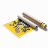 Electric Wall Art: Bold Floral Vase Design with Vibrant Yellow Background