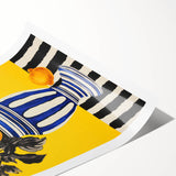 Electric Wall Art: Bold Floral Vase Design with Vibrant Yellow Background