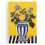 Electric Wall Art: Bold Floral Vase Design with Vibrant Yellow Background