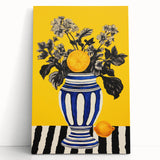 Electric Wall Art: Bold Floral Vase Design with Vibrant Yellow Background