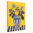 Electric Wall Art: Bold Floral Vase Design with Vibrant Yellow Background
