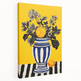 Electric Wall Art: Bold Floral Vase Design with Vibrant Yellow Background