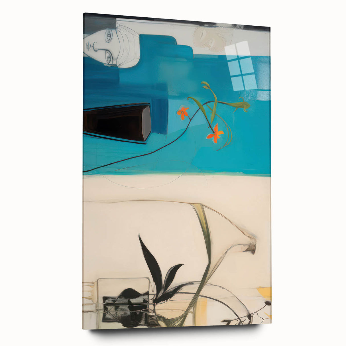 Modern Electric Art Print: Abstract Floral and Geometric Design Canvas