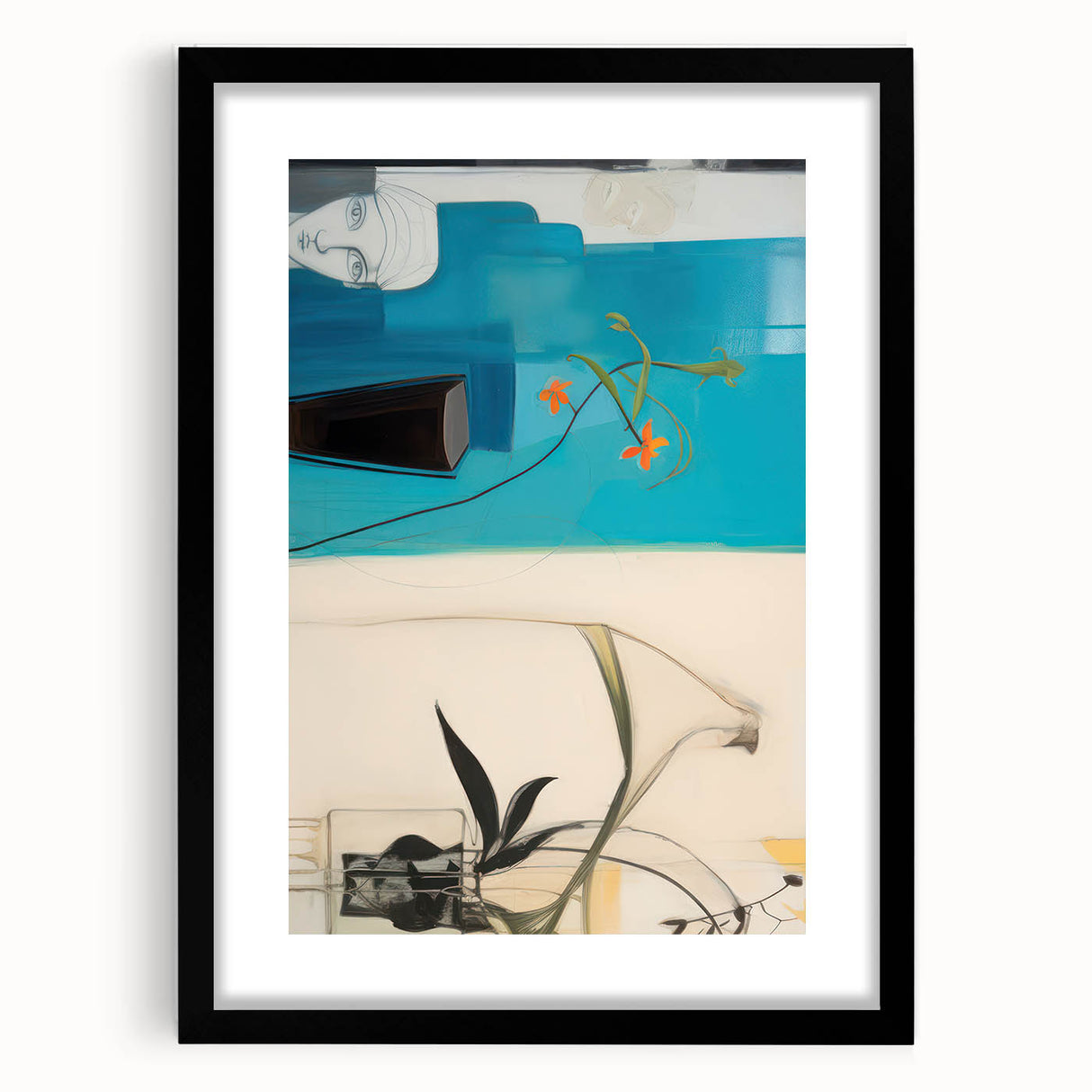 Modern Electric Art Print: Abstract Floral and Geometric Design Canvas