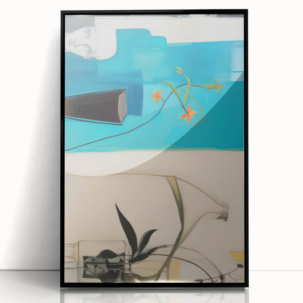 Modern Electric Art Print: Abstract Floral and Geometric Design Canvas