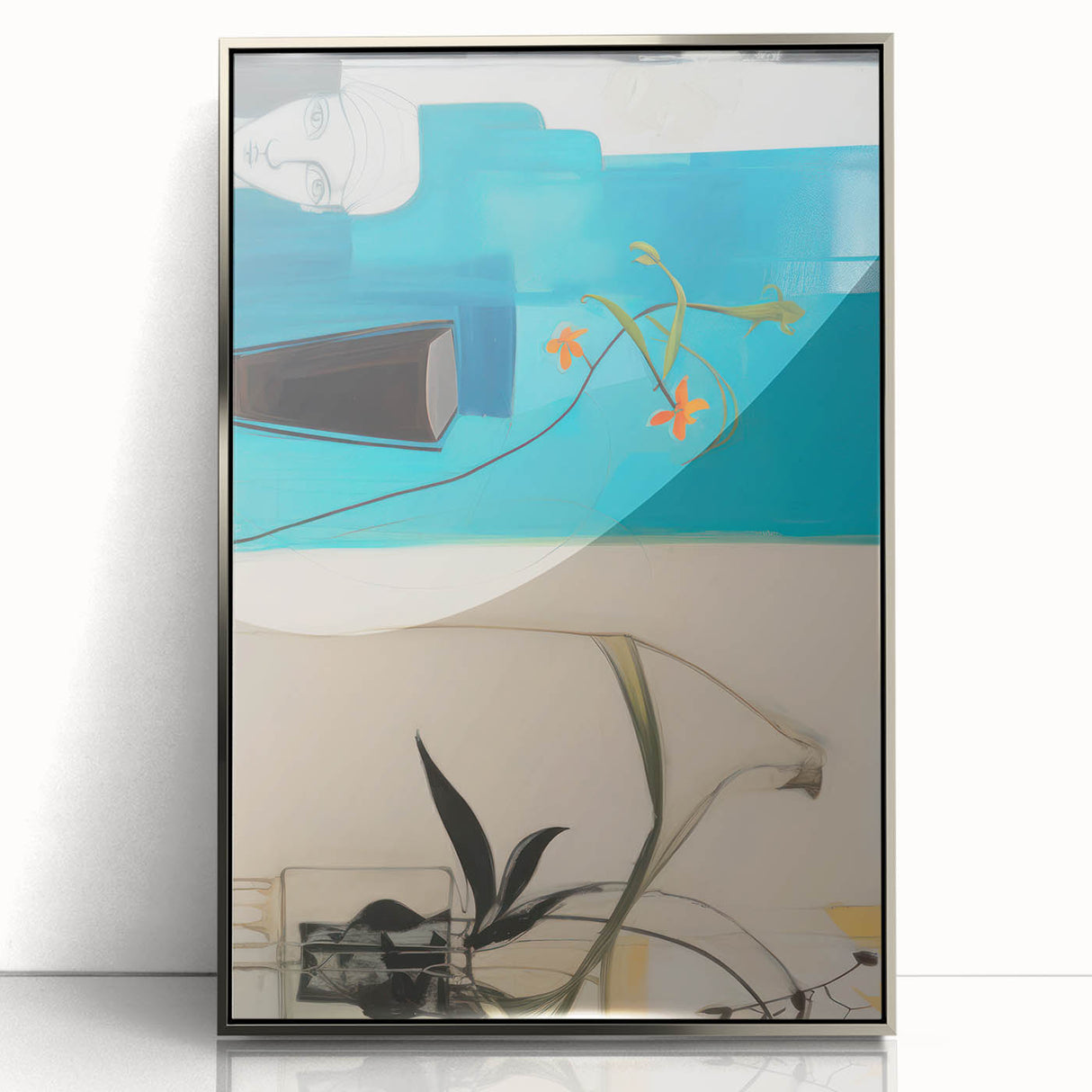 Modern Electric Art Print: Abstract Floral and Geometric Design Canvas