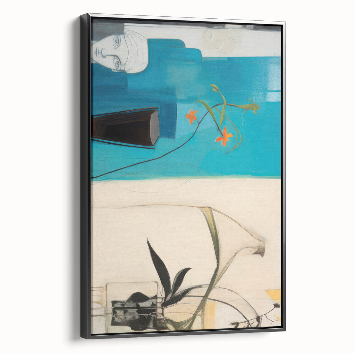 Modern Electric Art Print: Abstract Floral and Geometric Design Canvas