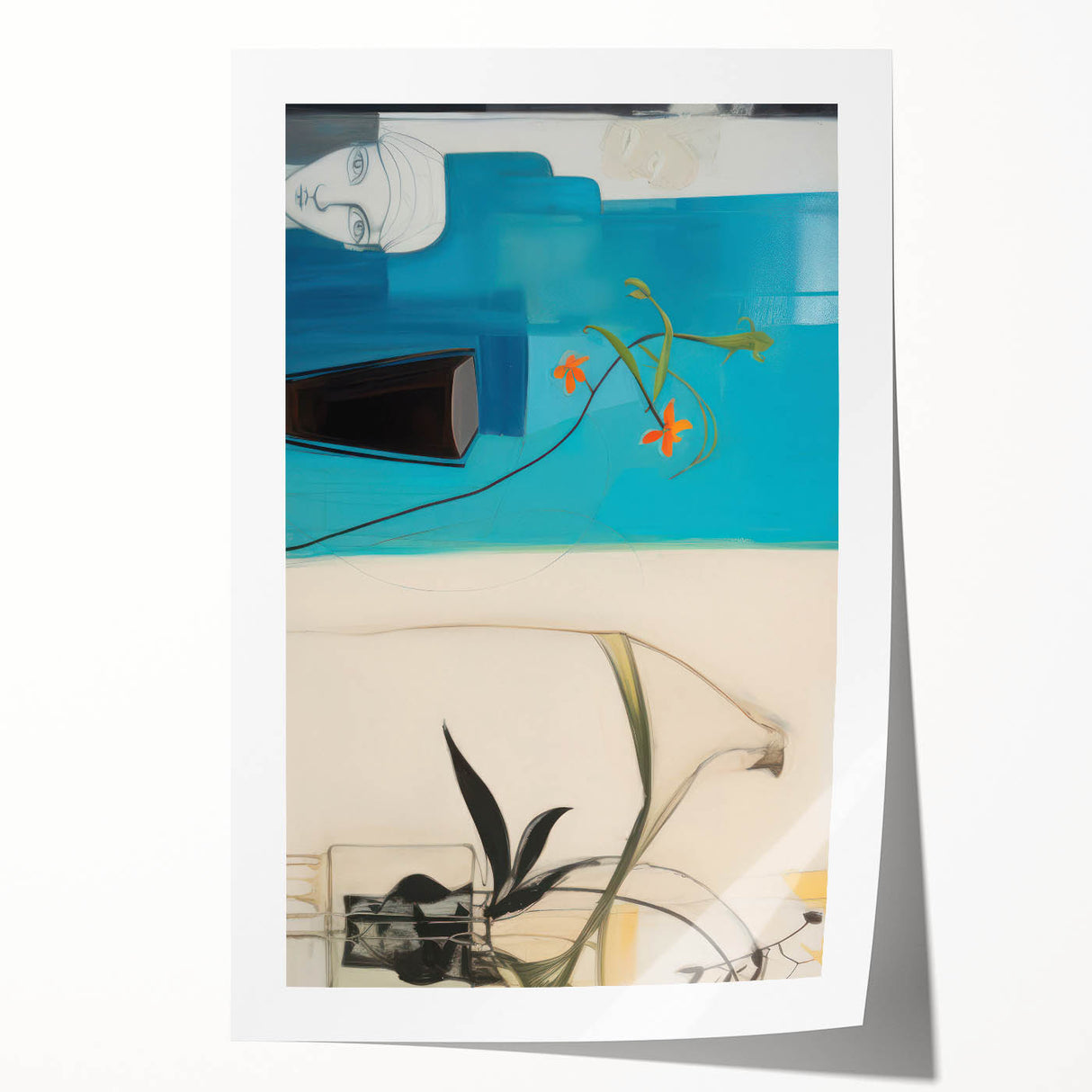 Modern Electric Art Print: Abstract Floral and Geometric Design Canvas