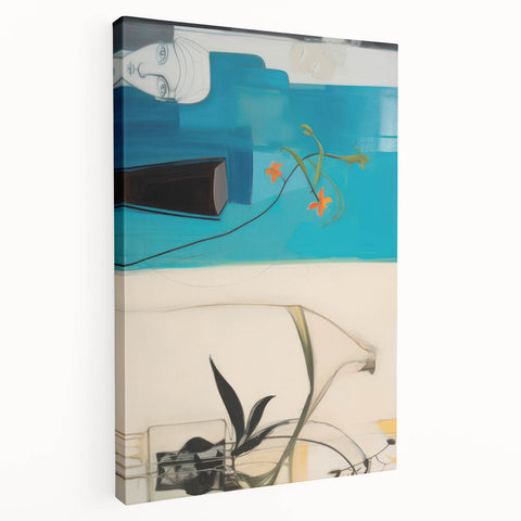 Modern Electric Art Print: Abstract Floral and Geometric Design Canvas